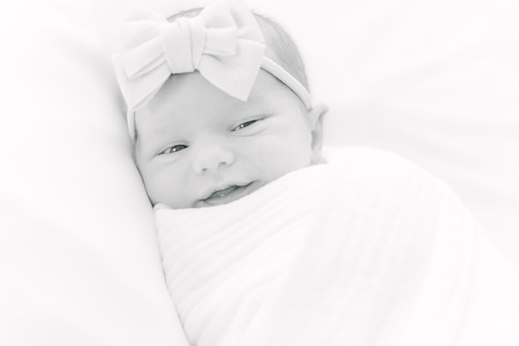 black and white photo of newborn girl taken by dayton family photographer