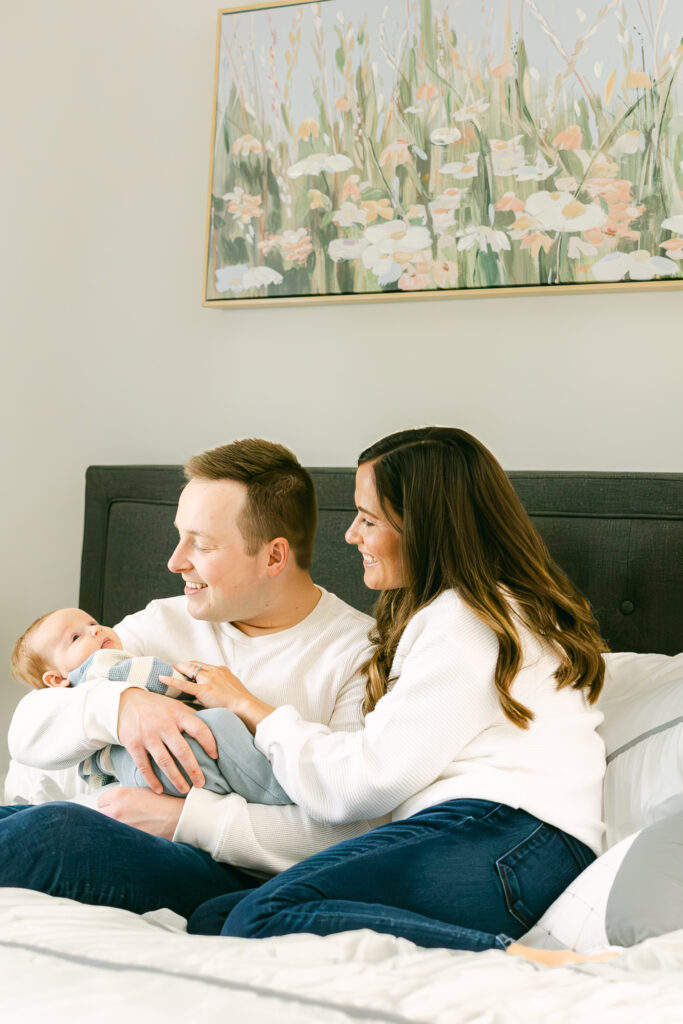 family of three for an in home newborn session in dayton ohio